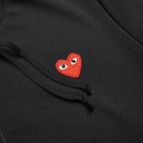 COMME DES GARCONS CDG PLAY BLACK FULL ZIP HOODIE WITH RED HEART SIZE SMALL - Picture 14 of 14